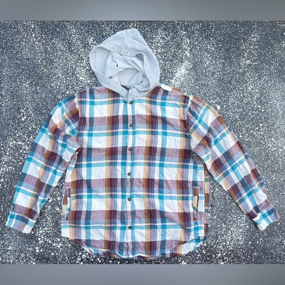 PACSUN Plaid Button Up Hooded Flannel Shirt Size Large (Has Pockets) - Picture 1 of 5